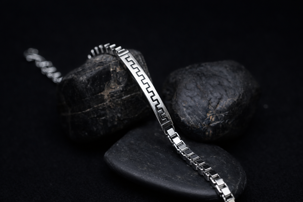 Men’s Link Bracelet with Geometric Panel