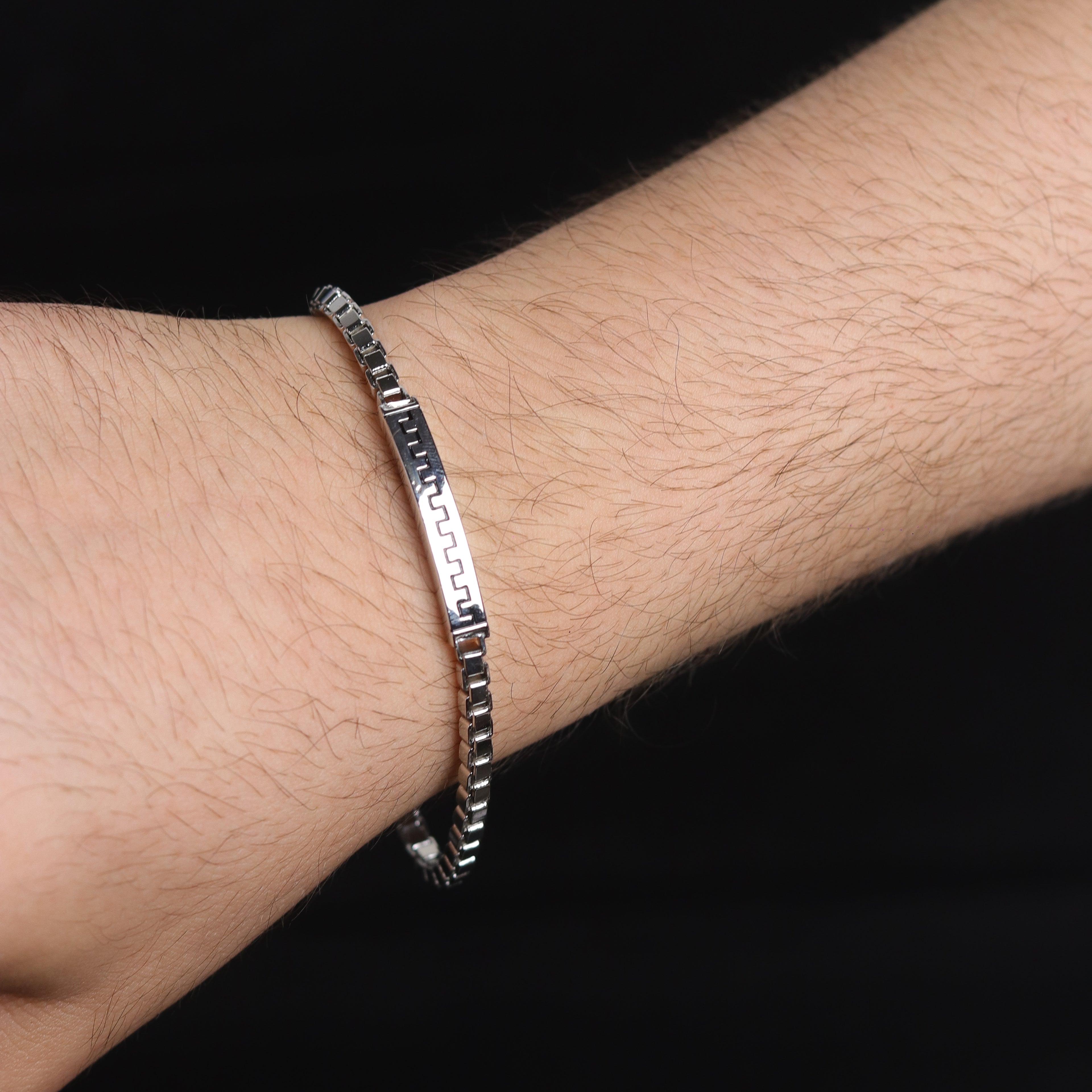 Men’s Link Bracelet with Geometric Panel