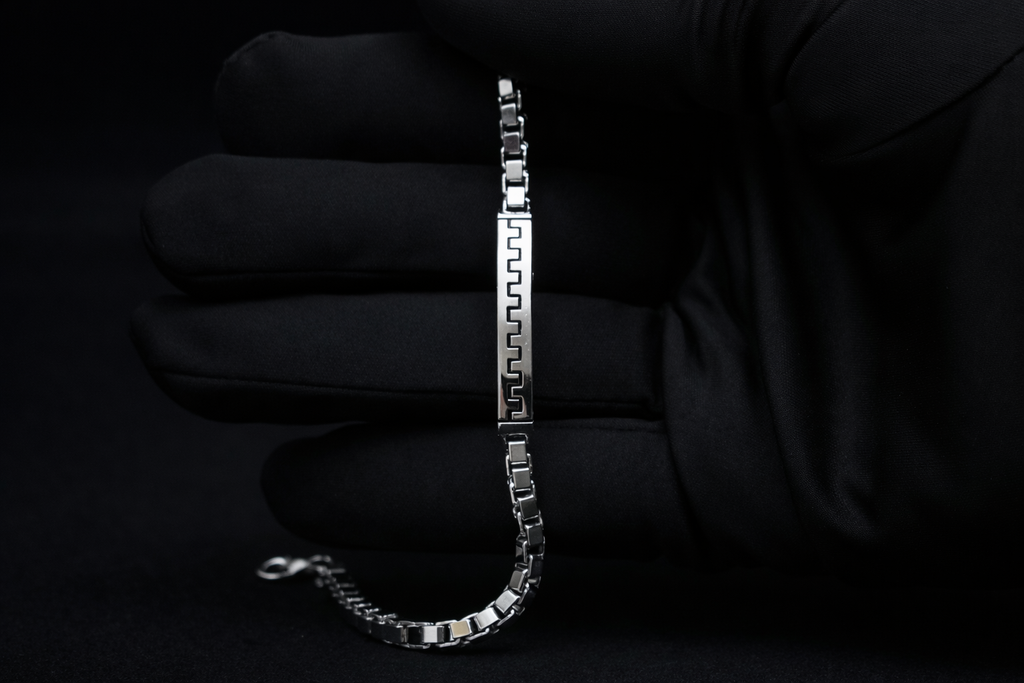 Men’s Link Bracelet with Geometric Panel