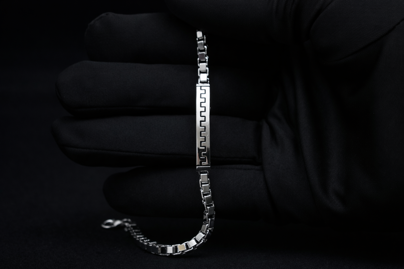 Men’s Link Bracelet with Geometric Panel