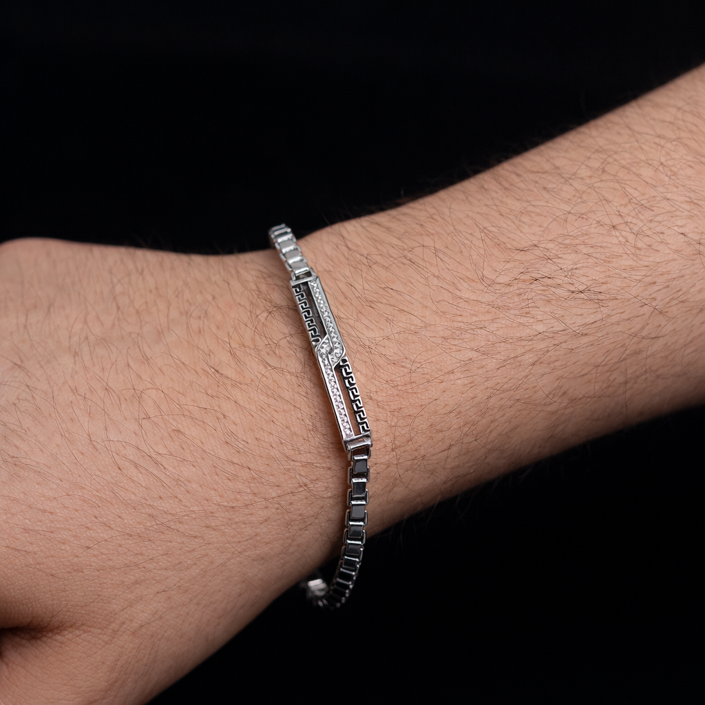Greek Key Link Bracelet for Men