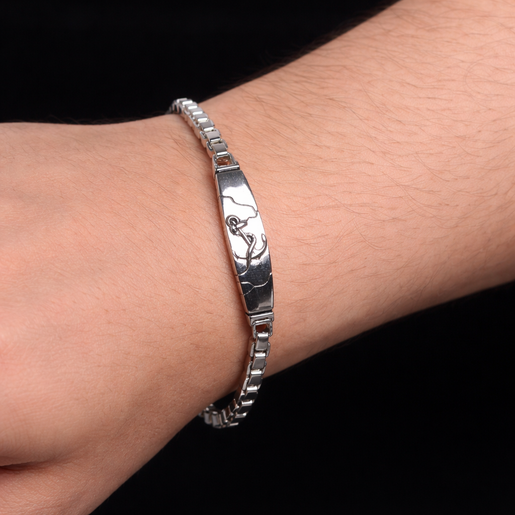 Anchor Engraved ID Bracelet for Men