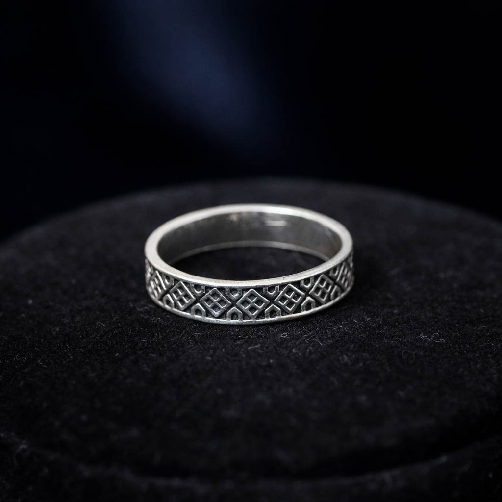 Geometric Pattern Sterling Silver Band Ring