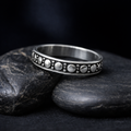 Beaded Oxidised Sterling Silver Band Ring