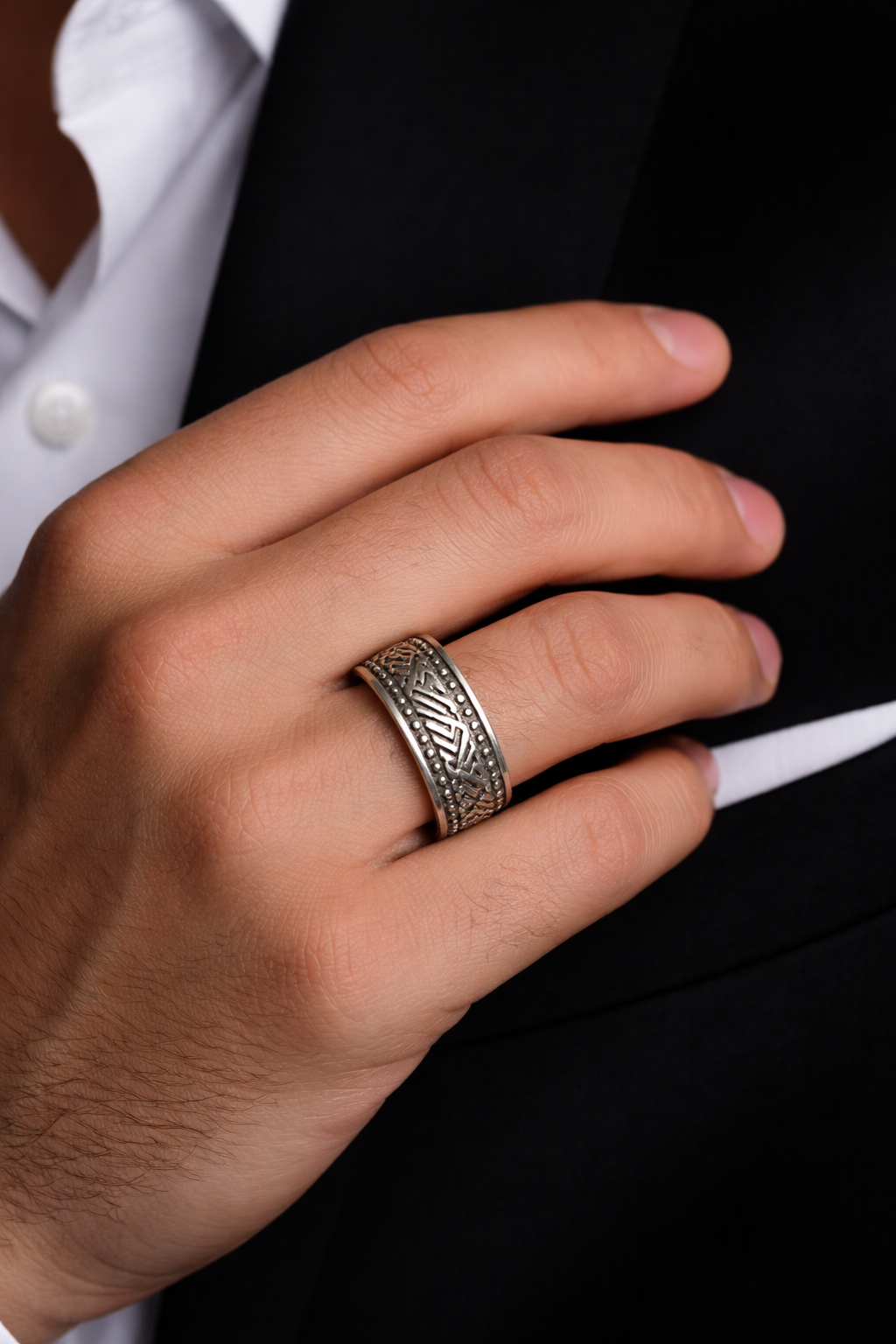 Chevron Weave Oxidised 925 Silver Ring