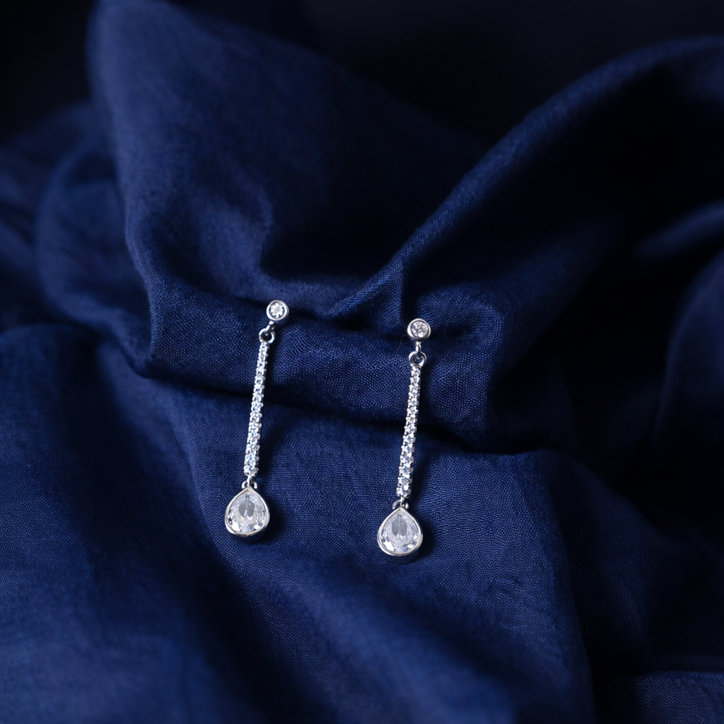 Pear Drop Crystal Dangle Sterling Silver Earrings