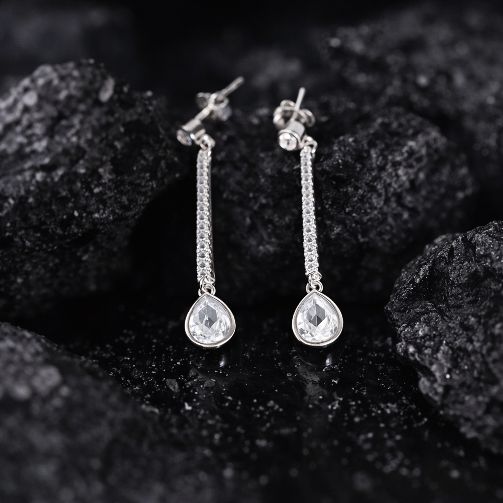 Pear Drop Crystal Dangle Sterling Silver Earrings