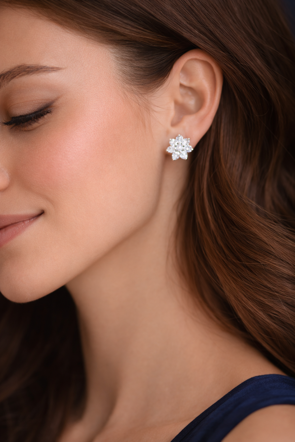 CZ Pave Daisy Cluster Sterling Silver Stud Earrings