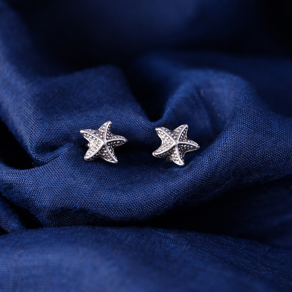 Mini Starfish Oxidised Sterling Silver Stud Earrings