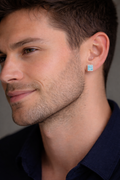 Aquamarine Rectangle Sterling Silver Men's Stud Earrings