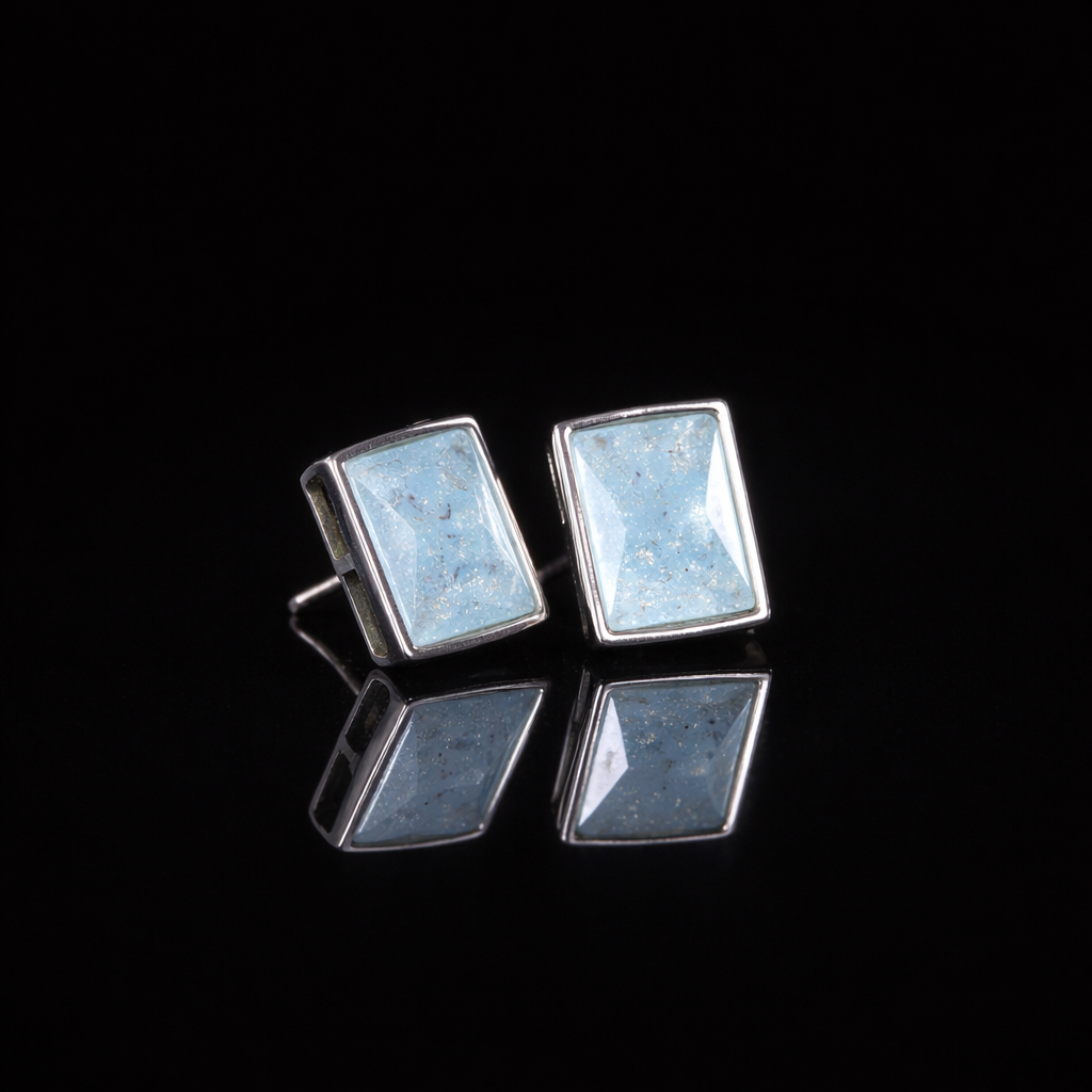 Aquamarine Rectangle Sterling Silver Men's Stud Earrings