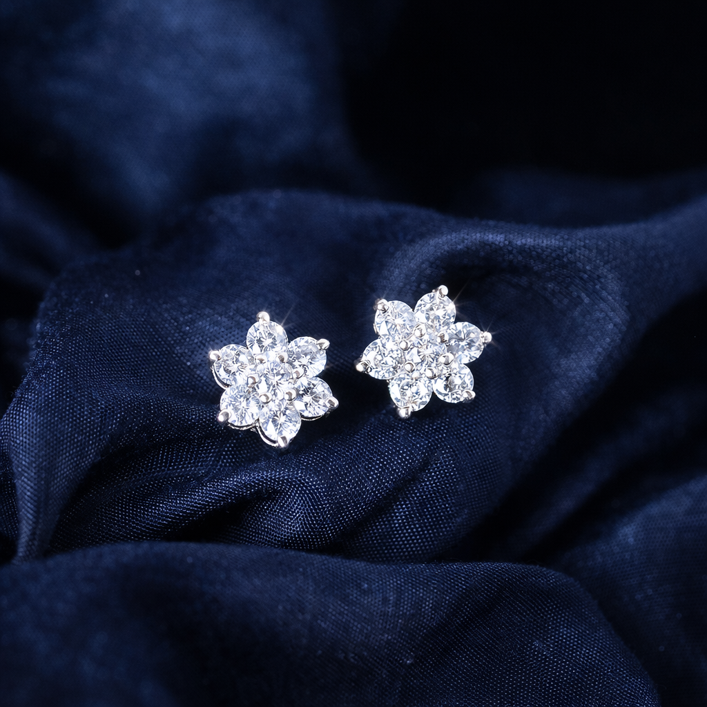 CZ Pave Daisy Cluster Sterling Silver Stud Earrings