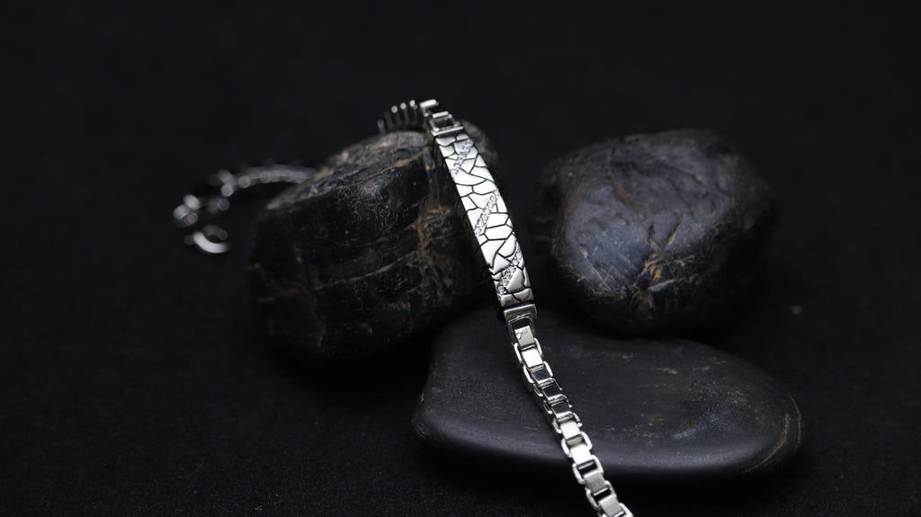 925 Silver Textured Panel Bracelet for Men