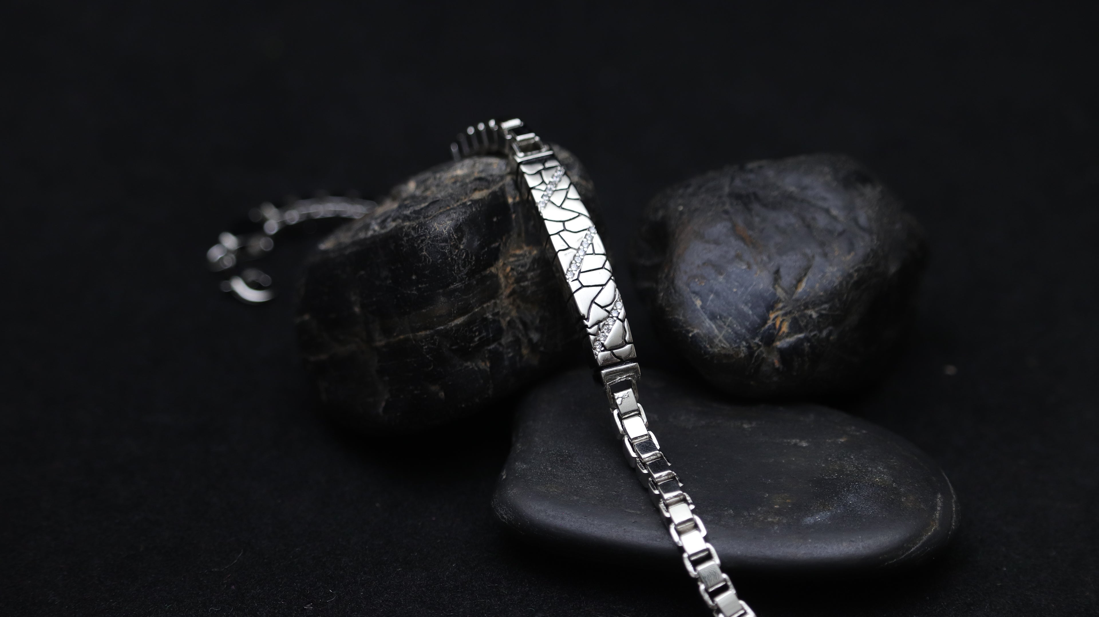 925 Silver Textured Panel Bracelet for Men