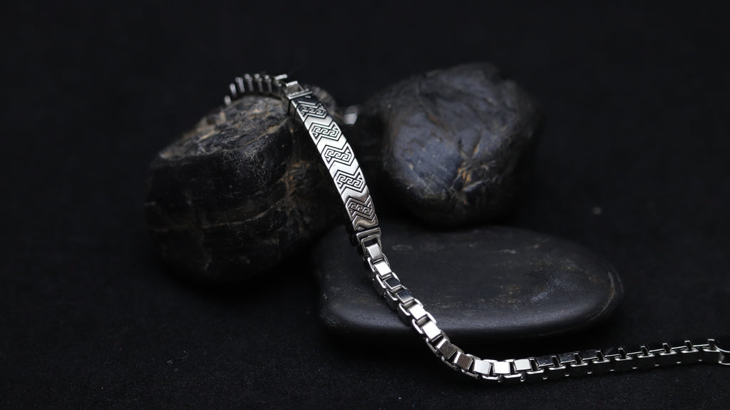 Geometric Pattern 925 Sterling Silver Bracelet for Men
