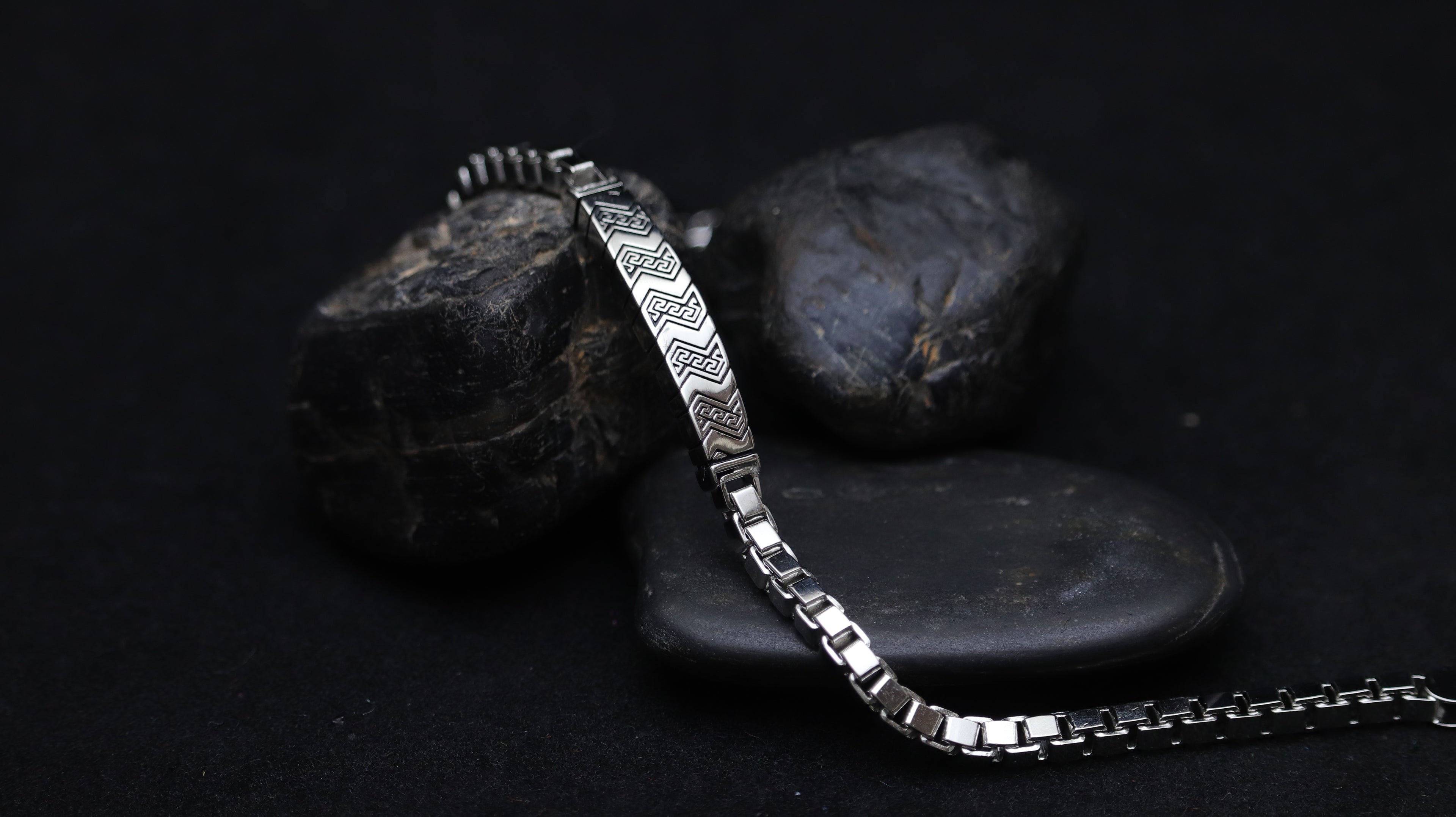 Geometric Pattern 925 Sterling Silver Bracelet for Men
