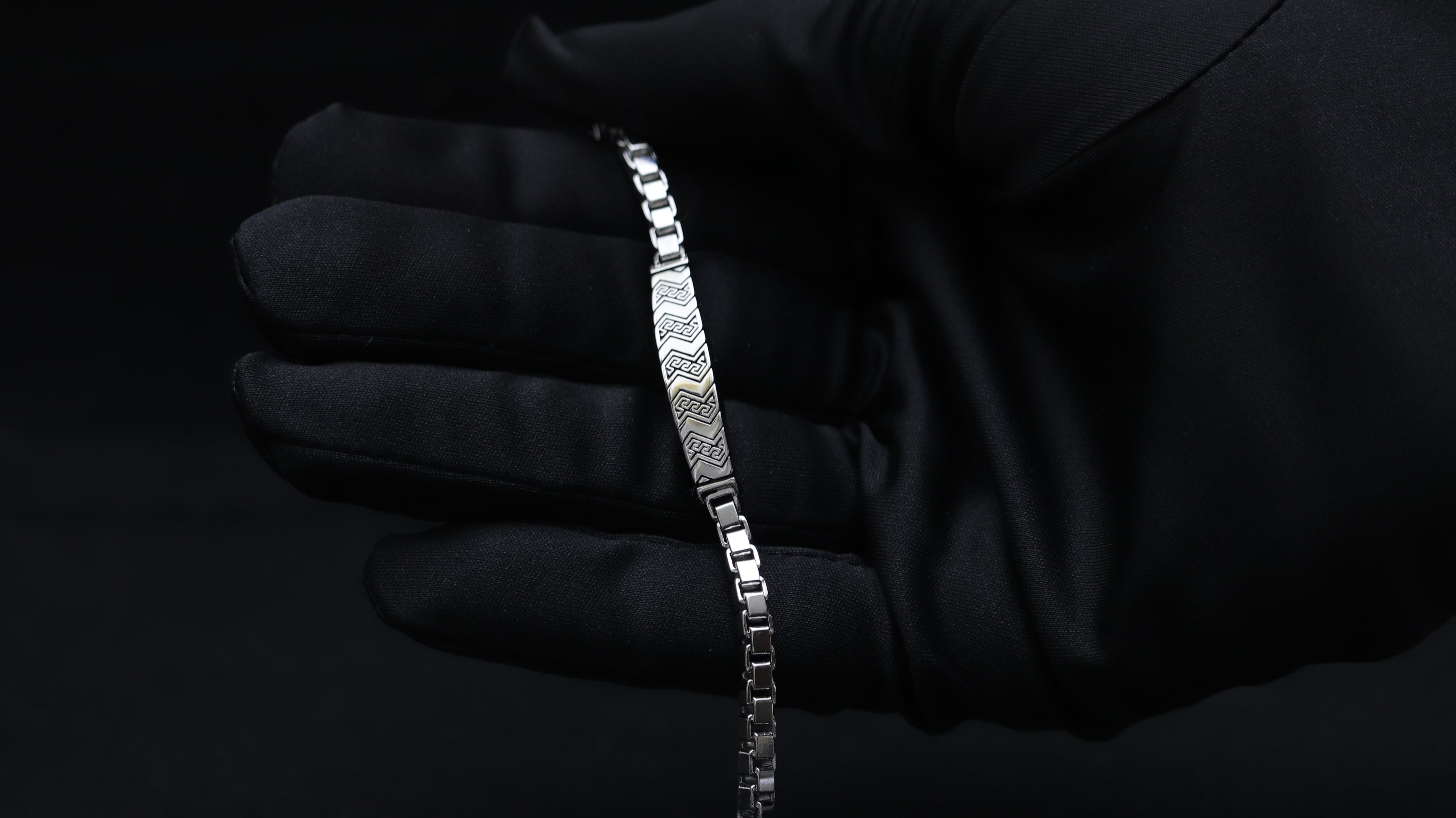 Geometric Pattern 925 Sterling Silver Bracelet for Men