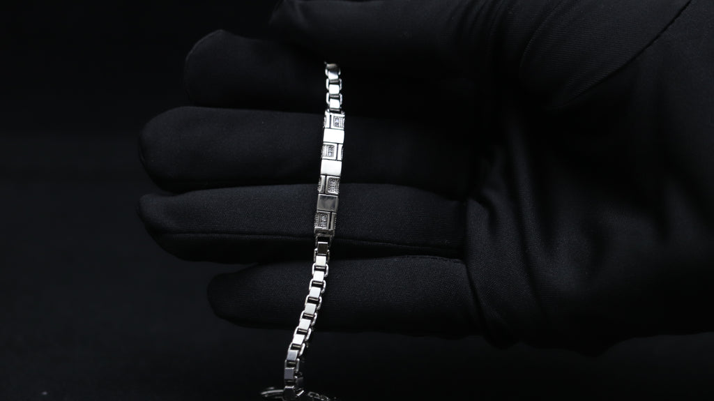 Men’s 925 Silver Geometric Link Bracelet