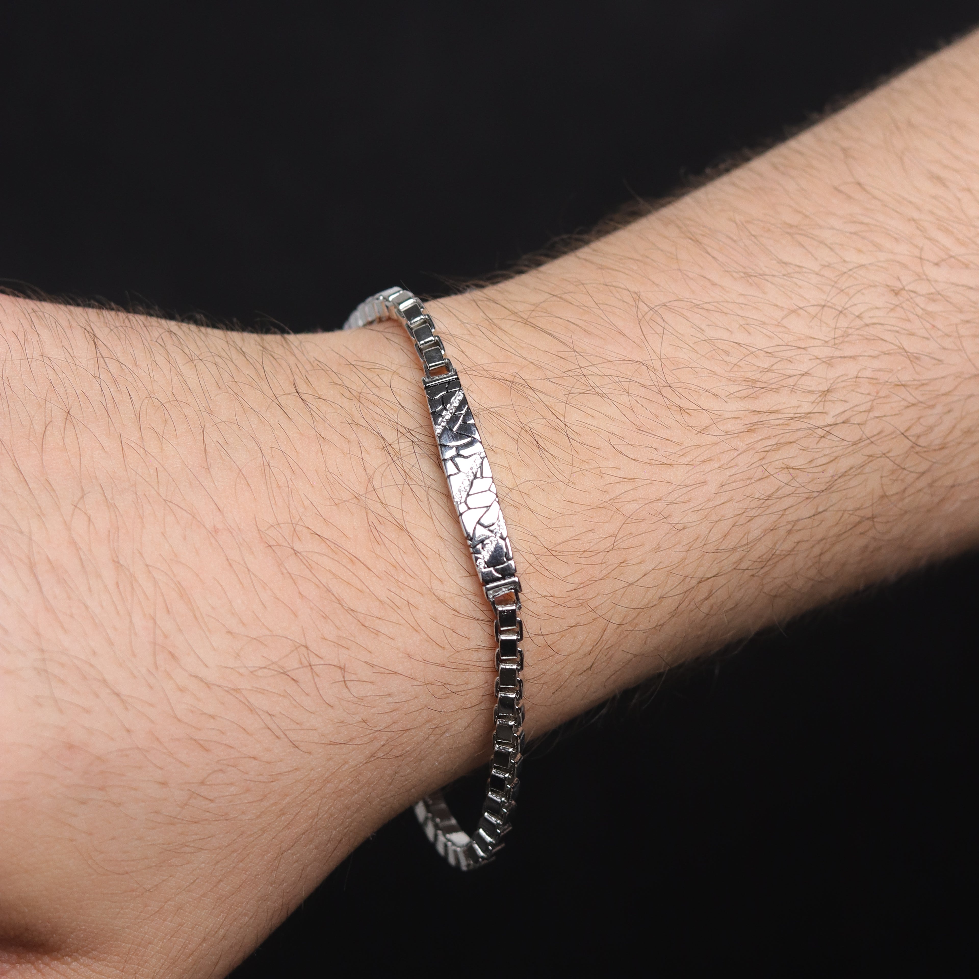 925 Silver Textured Panel Bracelet for Men