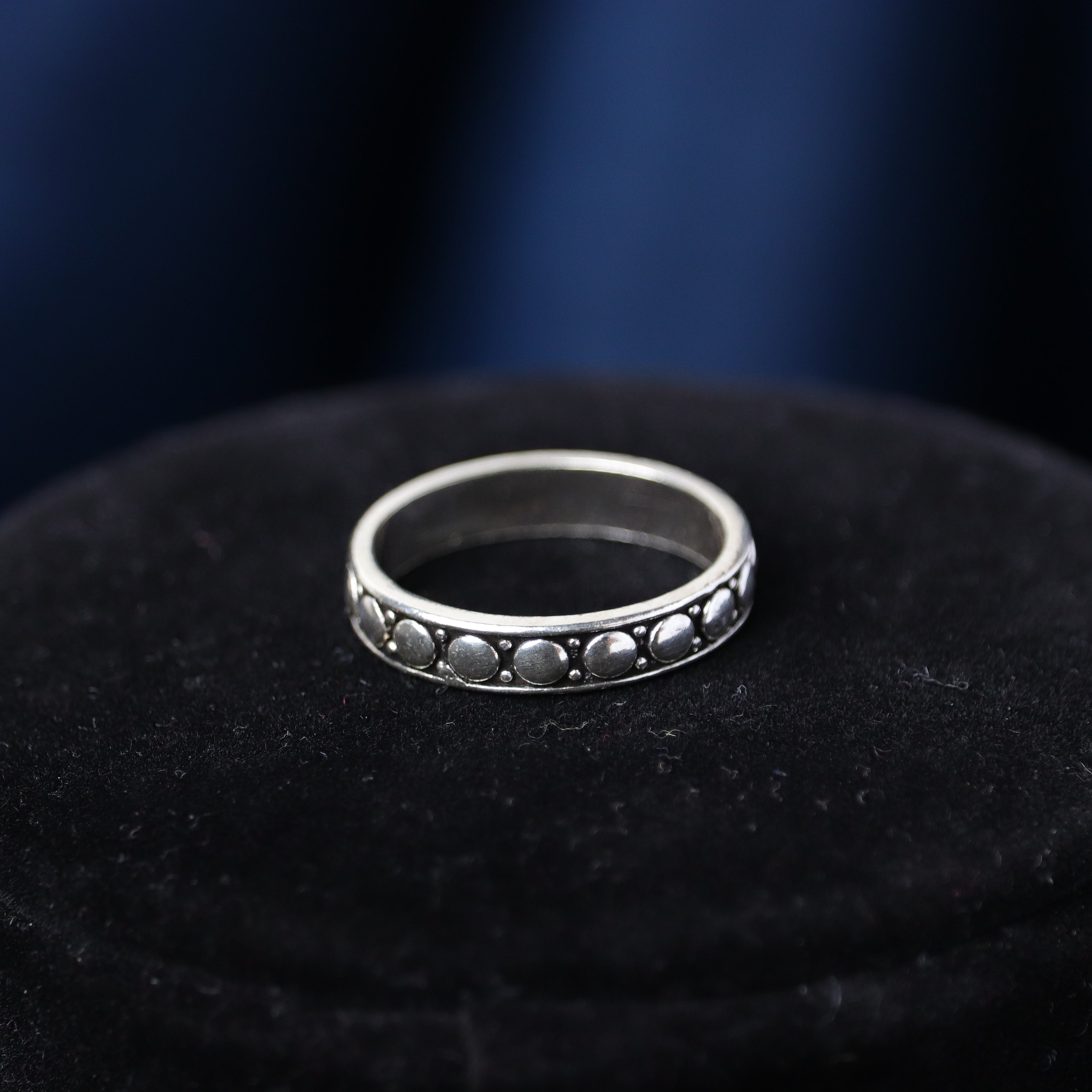 Beaded Oxidised Sterling Silver Band Ring