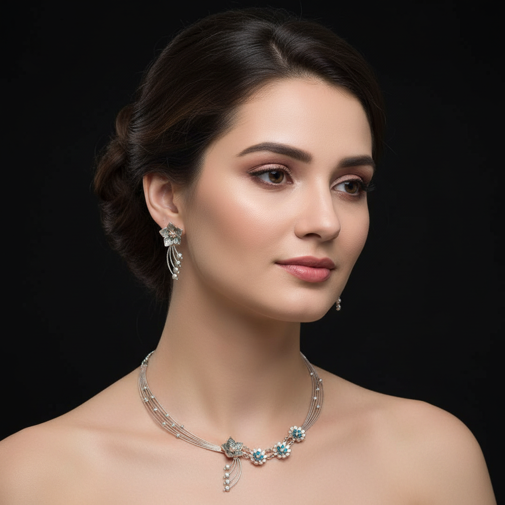 Azure Bloom Silver Necklace